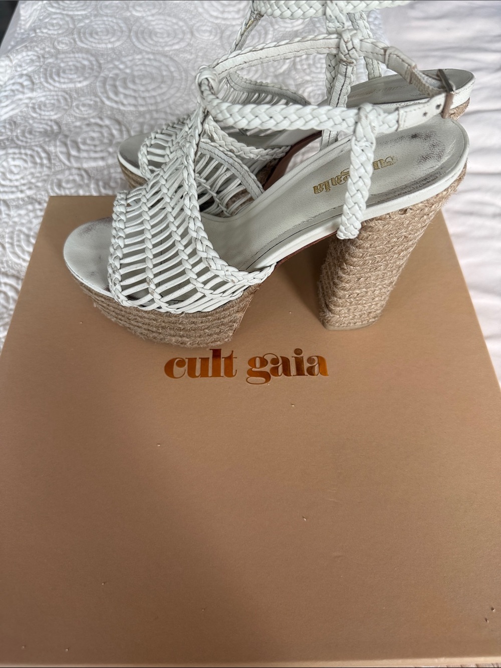 cult gaia White Braided Rope-Platform Sandals
